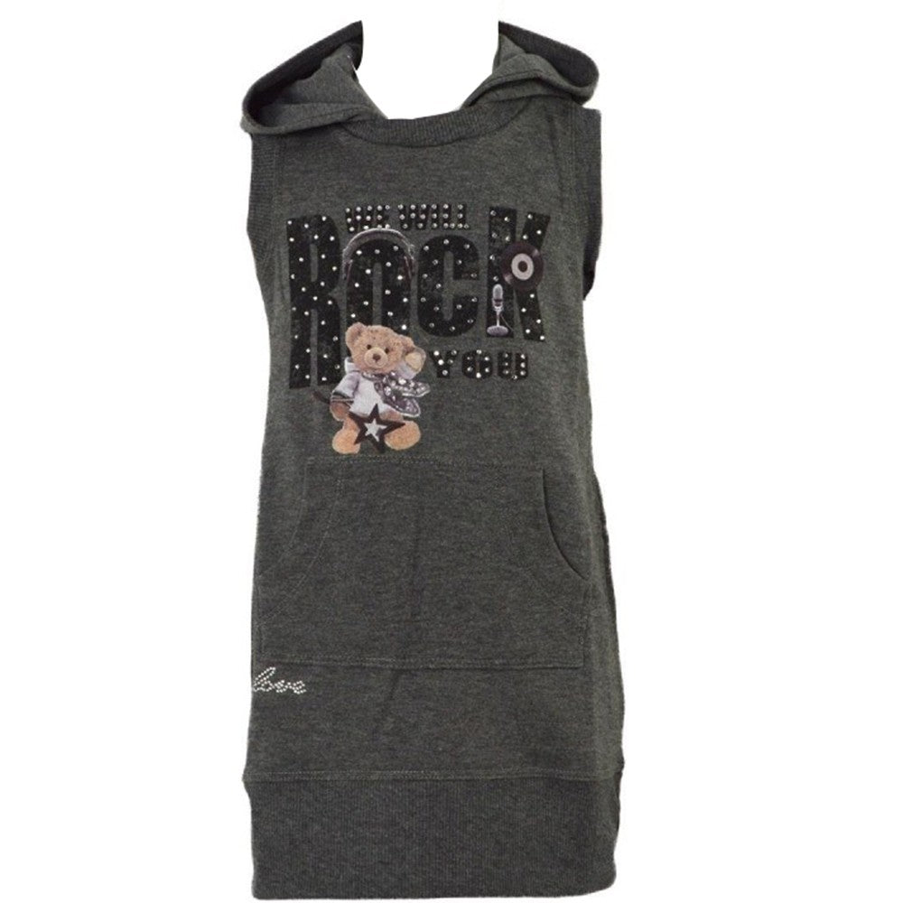 Abito Smanicato In Caldo Cotone Felpato Grigio Bambina One Love 252F218 - ONE LOVE - LuxuryKids