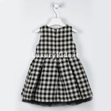 Abito Smanicato in Raffinato Tessuto Quadri Scozzese Nero-Oro Neonata Blu Sarabanda V231 - SARABANDA - LuxuryKids