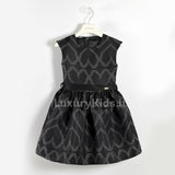 Abito Smanicato in Tessuto Fantasia a Forma di Cuore Nero Bambina Sarabanda V412 - SARABANDA - LuxuryKids