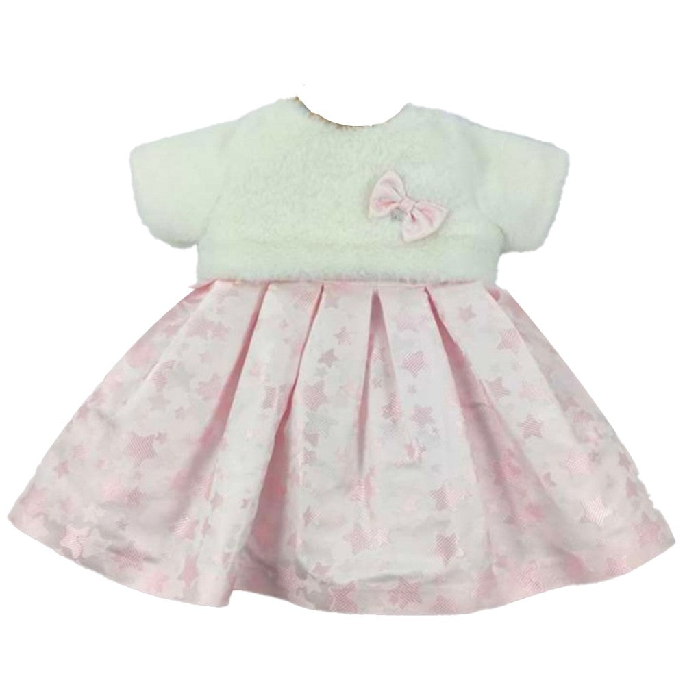 Abito Svasato Mezza Manica In Raso Rosa Fantasia Stelle Neonata NINNAOH I2089 - NINNAOH - LuxuryKids