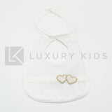 Bavetta Elegante In Ciniglia Panna Con Fascia In Velluto E Cuoricini Neonata LA SARTORIA DEI PICCOLI LB351V - LA SARTORIA DEI PICCOLI - LuxuryKids