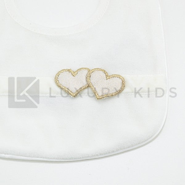 Bavetta Elegante In Ciniglia Panna Con Fascia In Velluto E Cuoricini Neonata LA SARTORIA DEI PICCOLI LB351V - LA SARTORIA DEI PICCOLI - LuxuryKids