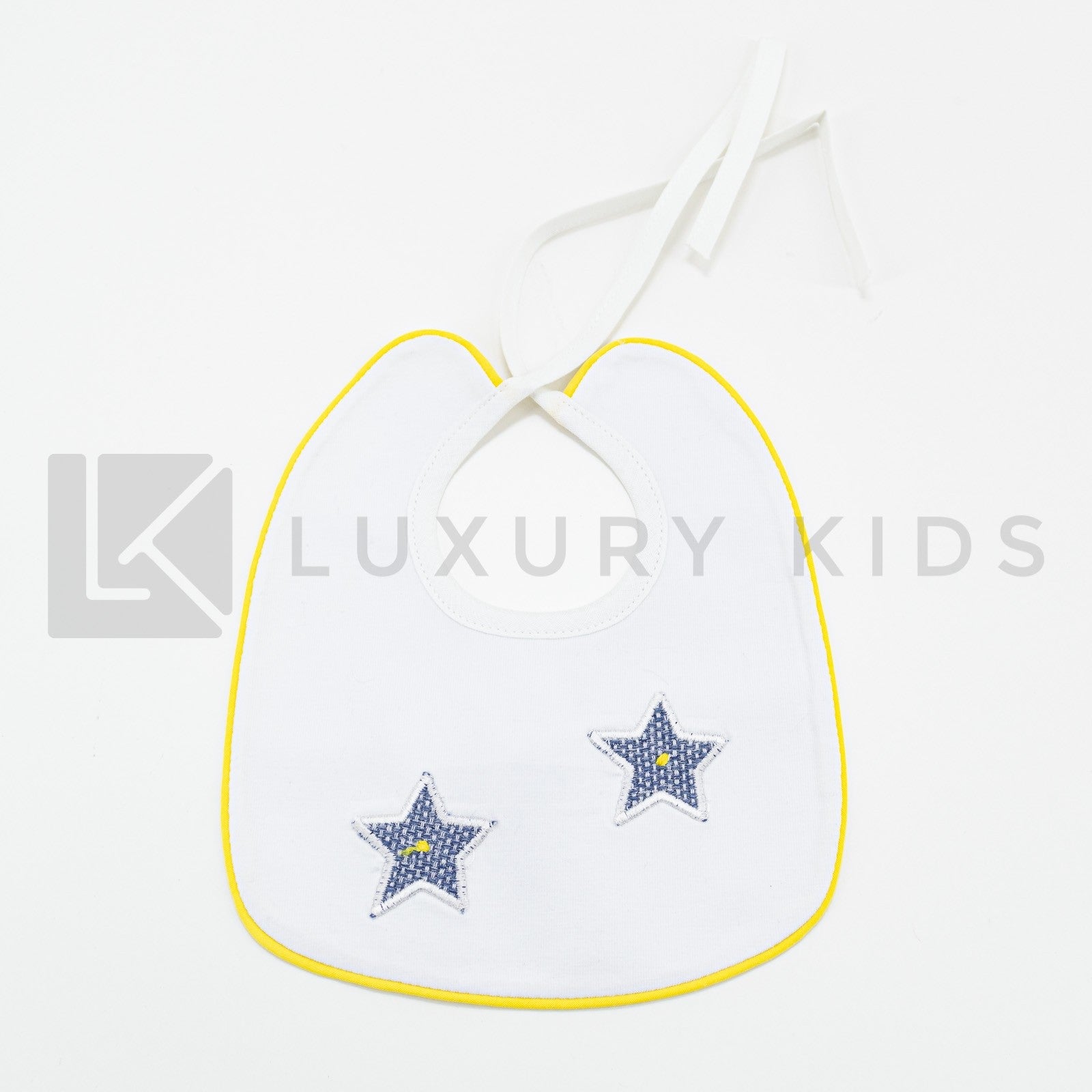 Bavetta in Cotone Bianca Con Stelle Neonato La Sartoria Dei Piccoli LB754 - LA SARTORIA DEI PICCOLI - LuxuryKids