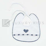 Bavetta in Cotone Bianco Con Inserti In Denim Neonata La Sartoria Dei Piccoli LB757 - LA SARTORIA DEI PICCOLI - LuxuryKids