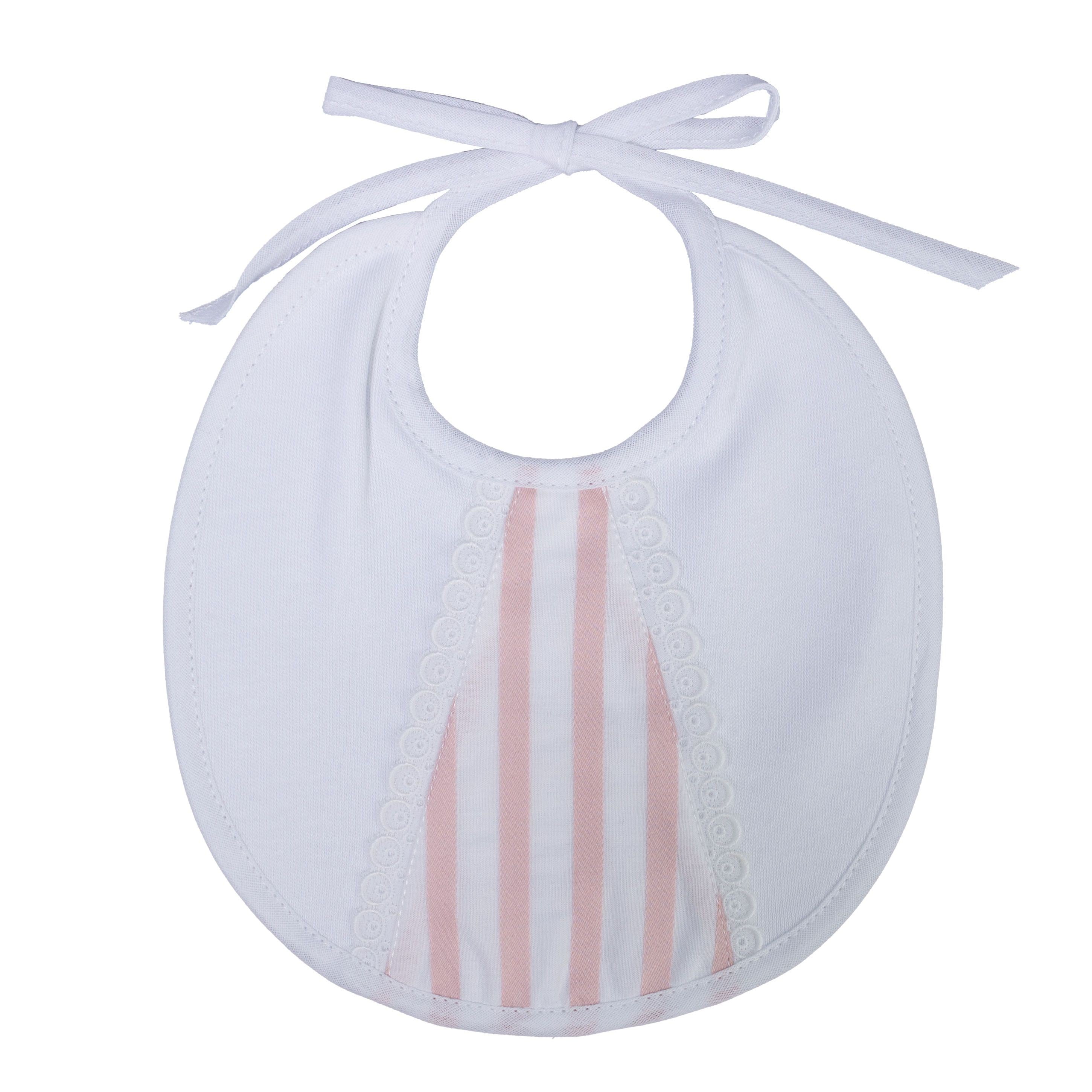 Bavetta In Cotone Con Pizzo San Gallo Bianco-Rosa Neonata TETO E TATTA BA4550 - TETO E TATTA - LuxuryKids