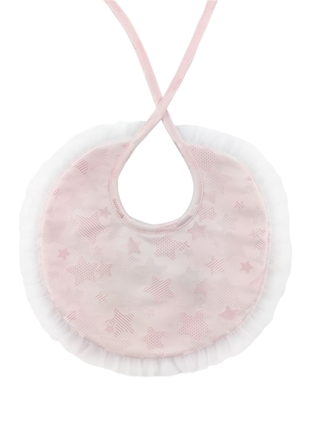Bavetta In Raso Rosa E Ciniglia Con Stelle Neonata NINNAOH I2087 - NINNAOH - LuxuryKids