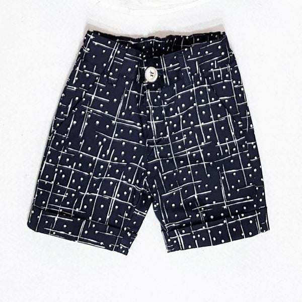 Bermuda In Cotone Blu Con Fantasia Bianca Neonato Manuell&Frank MF2090N - MANUELL&FRANK - LuxuryKids