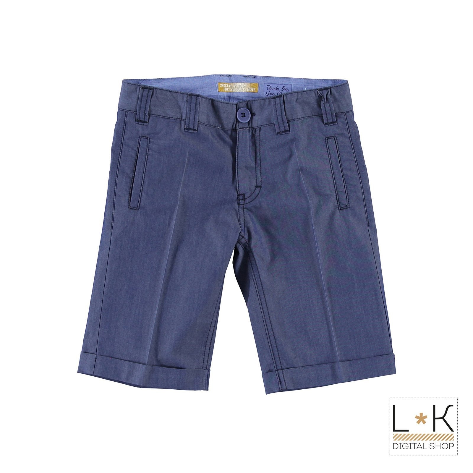 Bermuda in Cotone Blu in Tinta Unita Effetto Jeansato Bambino Sarabanda M642 - SARABANDA - LuxuryKids
