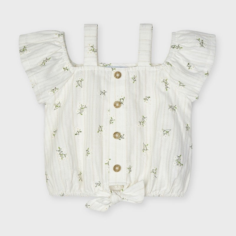 Blusa Corta Con Fiocco Stampata Bianca Bambina MAYORAL 3190 - MAYORAL - LuxuryKids