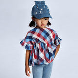 Blusa In Cotone Con Manica Volant A Quadri Bambina MAYORAL 3194Q - MAYORAL - LuxuryKids