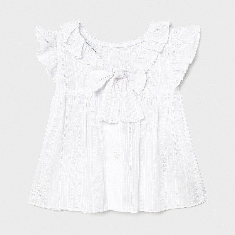 Blusa In Cotone Traforato Con Volant Bianca Neonata MAYORAL 1180 - MAYORAL - LuxuryKids