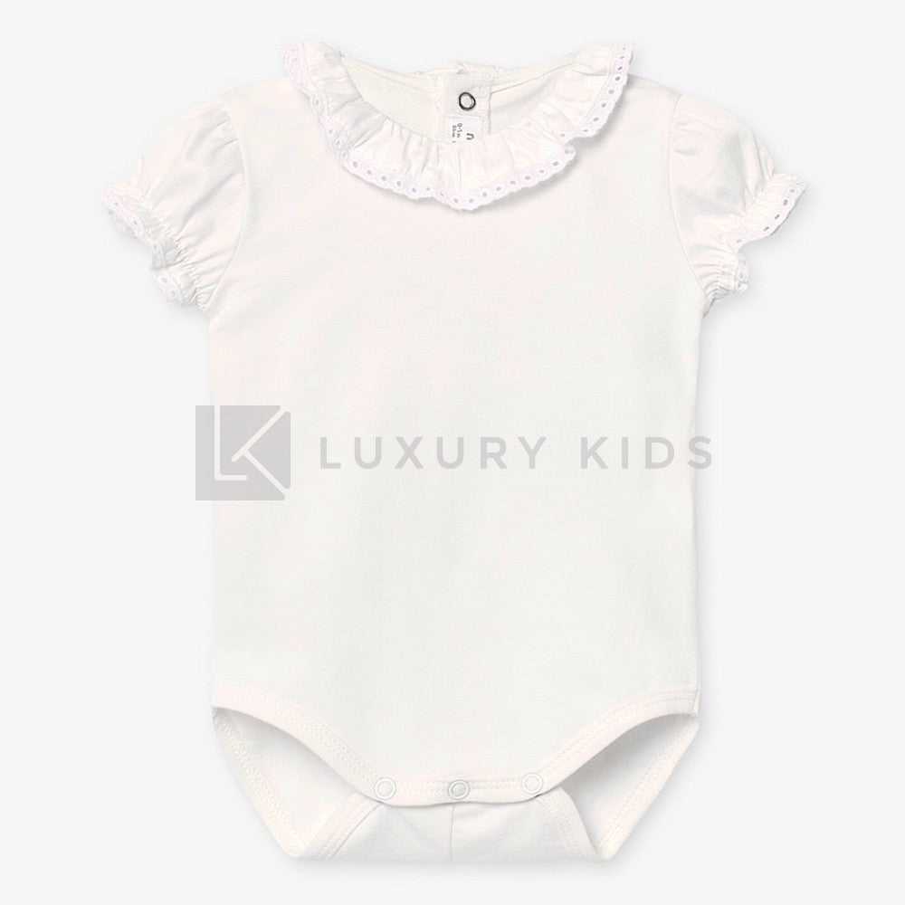 Body A Manica Corta Con Collo Volant In Cotone Neonata Mayoral 1782 - MAYORAL - LuxuryKids