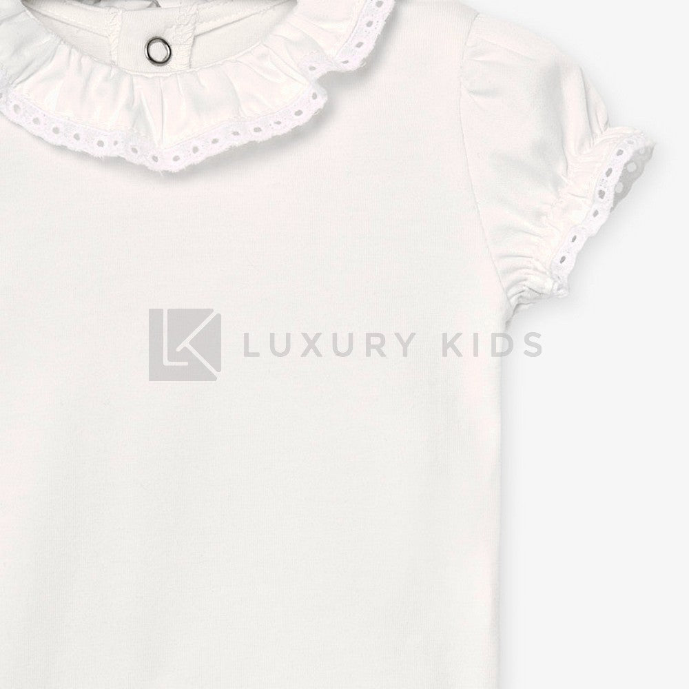 Body A Manica Corta Con Collo Volant In Cotone Neonata Mayoral 1782 - MAYORAL - LuxuryKids