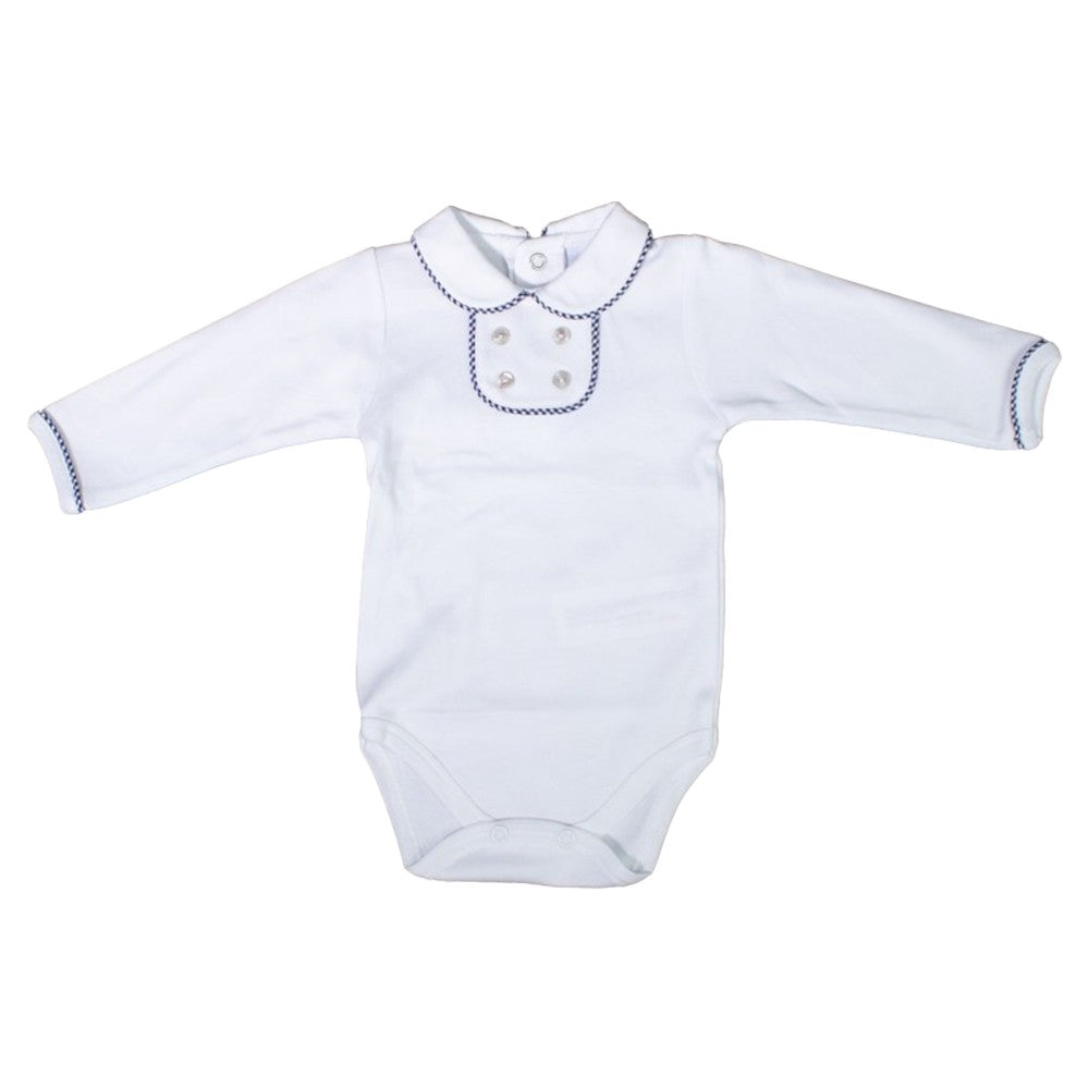 Body Caldo Cotone Con Colletto Bordino Bianco e Blu Neonato SARDON LA461 - SARDON - LuxuryKids