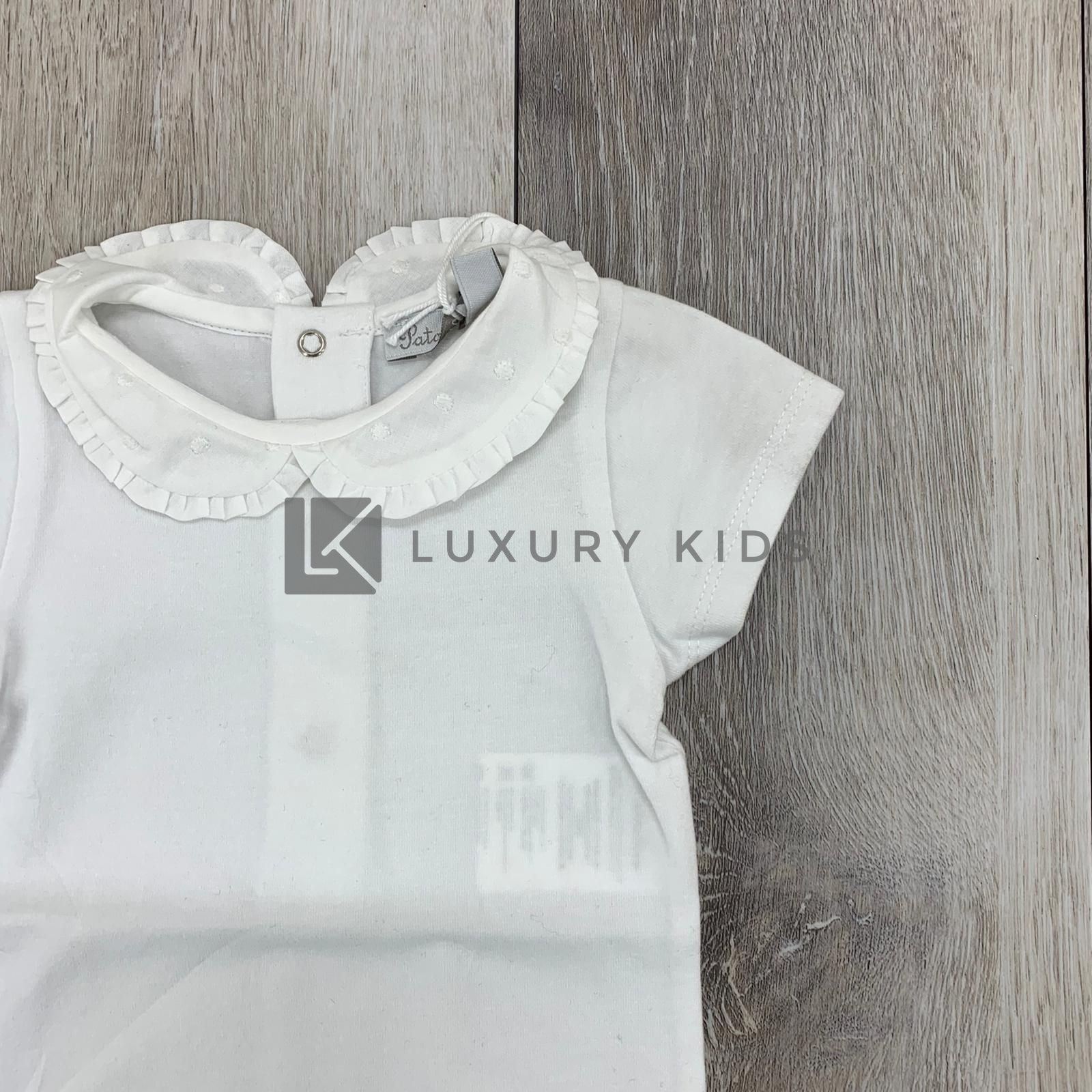 Body In Cotone Mezza Manica In Tinta Unita Bianco Con Collo Volant Neonata PATACHOU 2233007B - PATACHOU - LuxuryKids