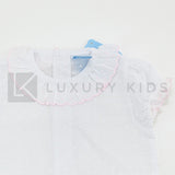 Body In Cotone Plumetil Mezza Manica In Tinta Unita Bianco Con Collo Volant Neonata SARDON LA412 - SARDON - LuxuryKids