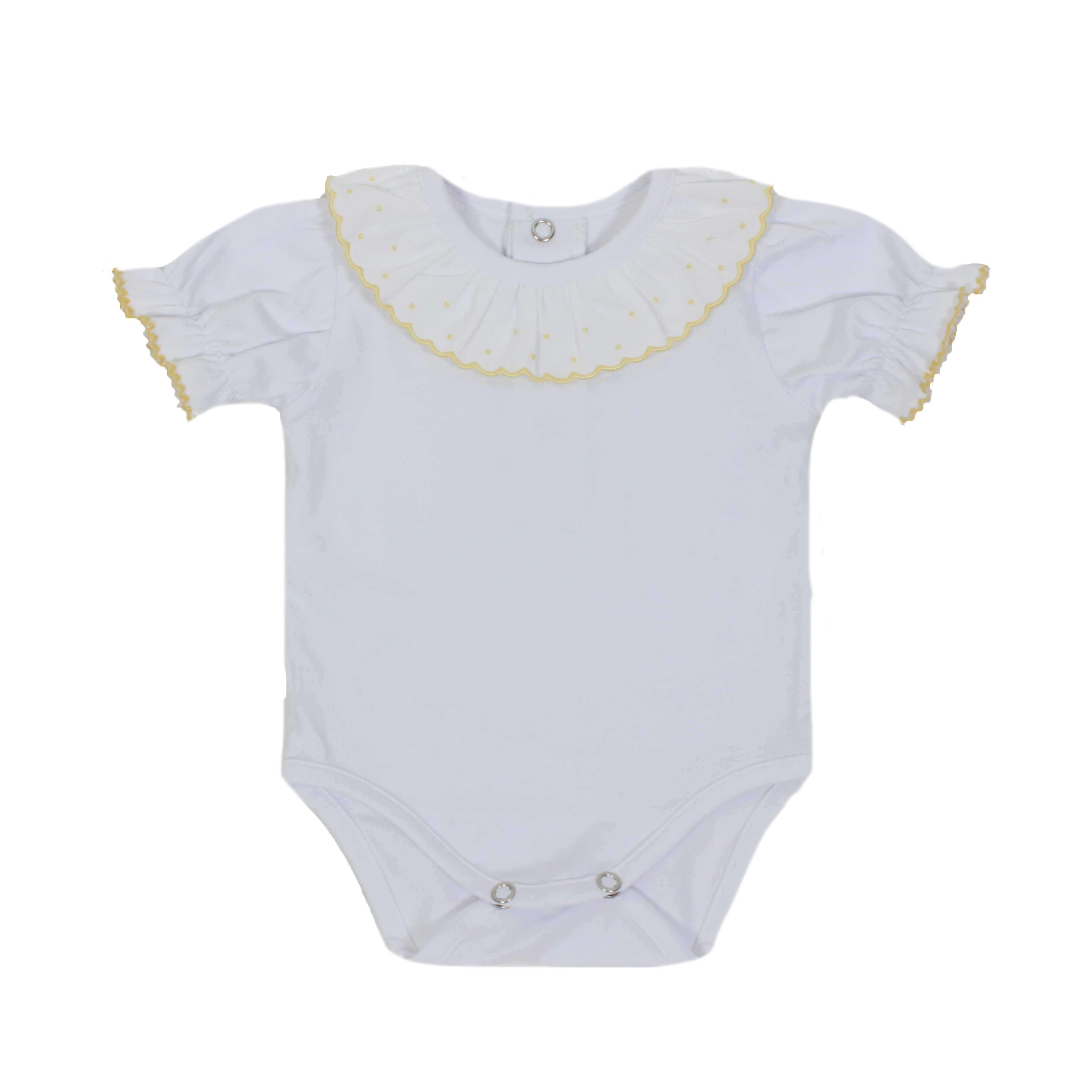 Body Mezza Manica In Cotone Bianco Con Colletto Neonata A&J 141 - A&J - LuxuryKids