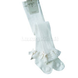 Calza in caldo cotone con pizzo alla caviglia  neonata panna  STORY LORIS 13135 - STORY LORIS - LuxuryKids