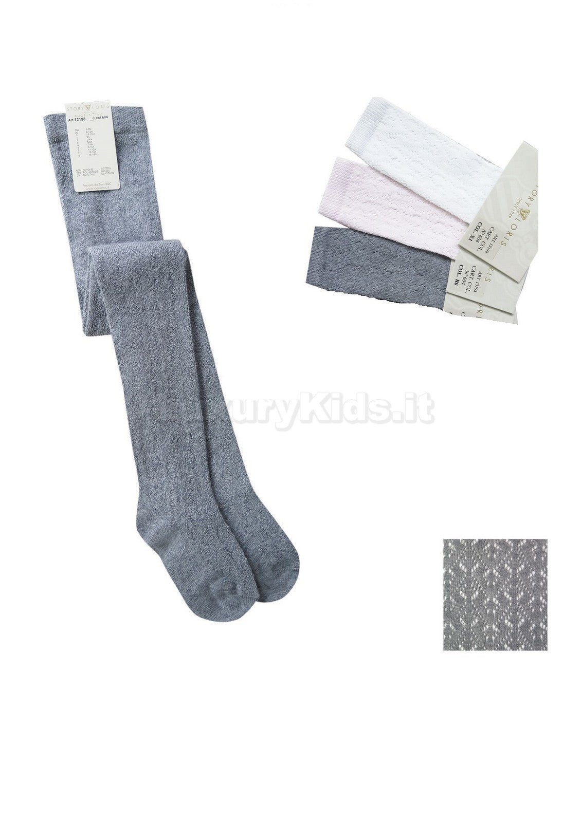 Calza in caldo cotone traforata neonati Grigio STORY LORIS 13198G-00 - STORY LORIS - LuxuryKids