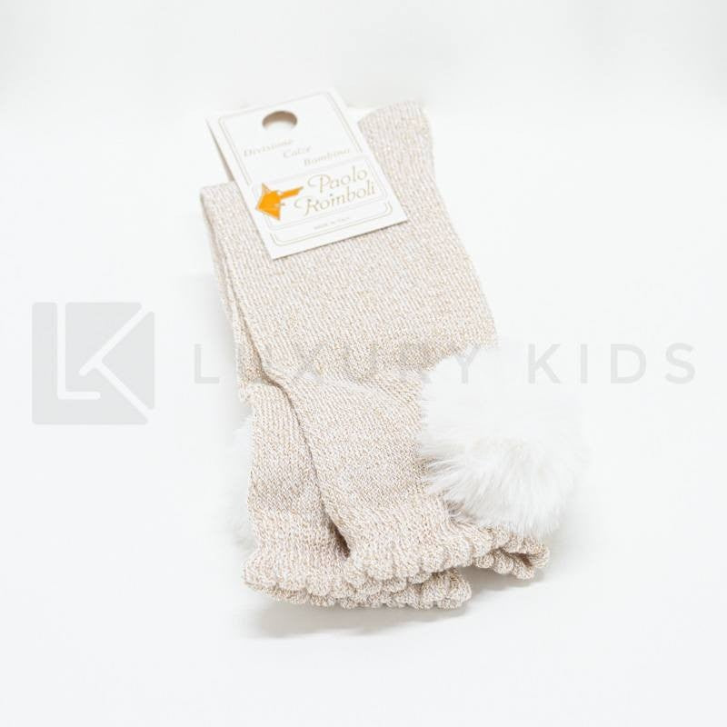Calzettone Lungo In Caldo Cotone Glitter Con Pon Pon Neonata Romboli BAL47 - ROMBOLI - LuxuryKids