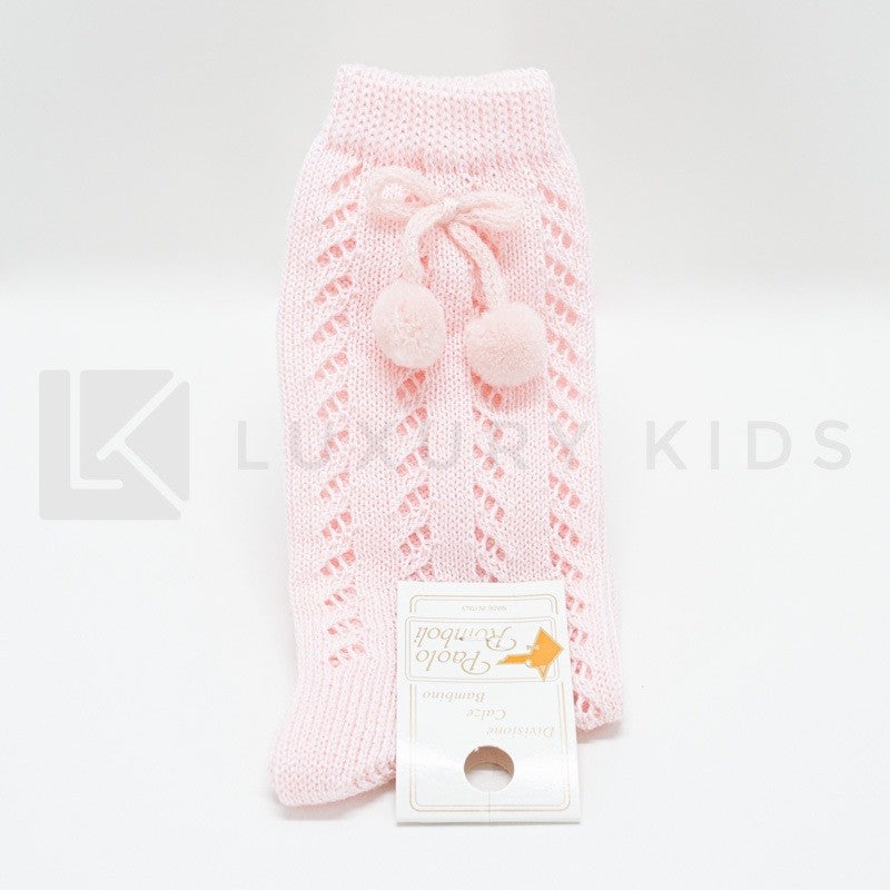 Calzettone Lungo Traforato In Caldo Cotone Con Pon Pon Neonato Romboli BAL59 - ROMBOLI - LuxuryKids