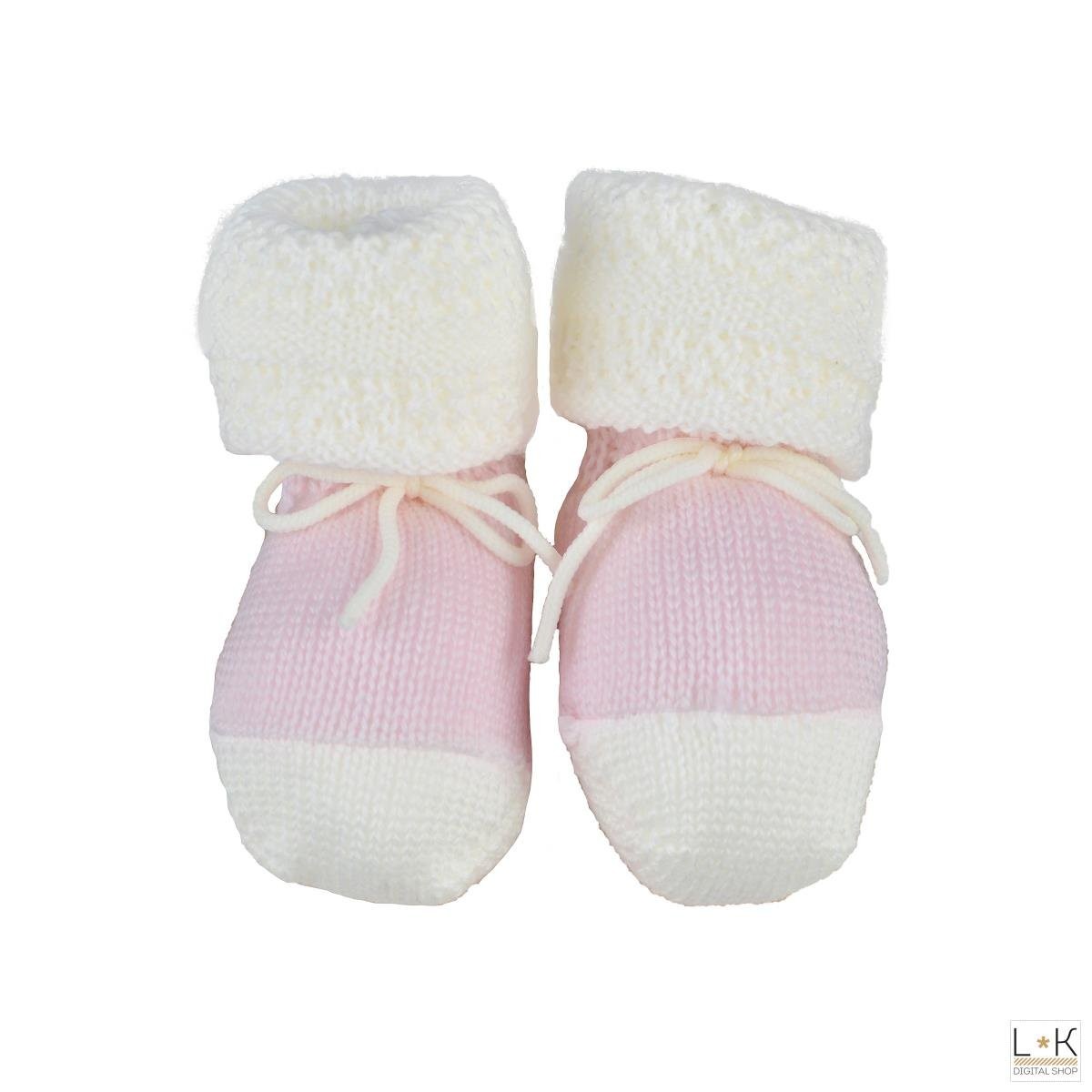 Calzini scarpetta in lana corredino nascita neonata panna-rosa PRIMODI' BEBE' 202.10 - PRIMODI' BEBE' - LuxuryKids