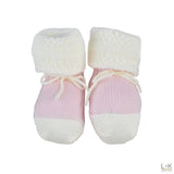 Calzini scarpetta in lana corredino nascita neonata panna-rosa PRIMODI' BEBE' 202.10 - PRIMODI' BEBE' - LuxuryKids