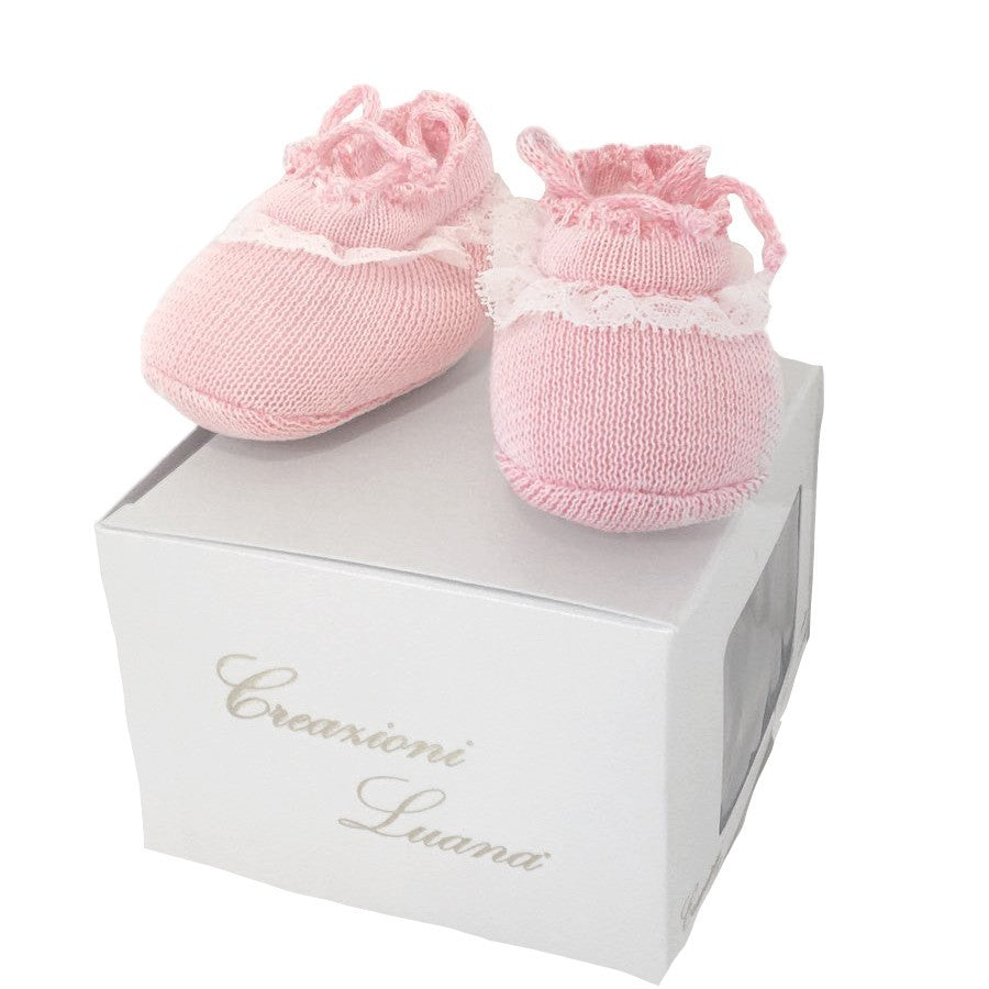 Calzini Scarpetta Rosa Neonata Creazioni Luana 084 - CREAZIONI LUANA - LuxuryKids