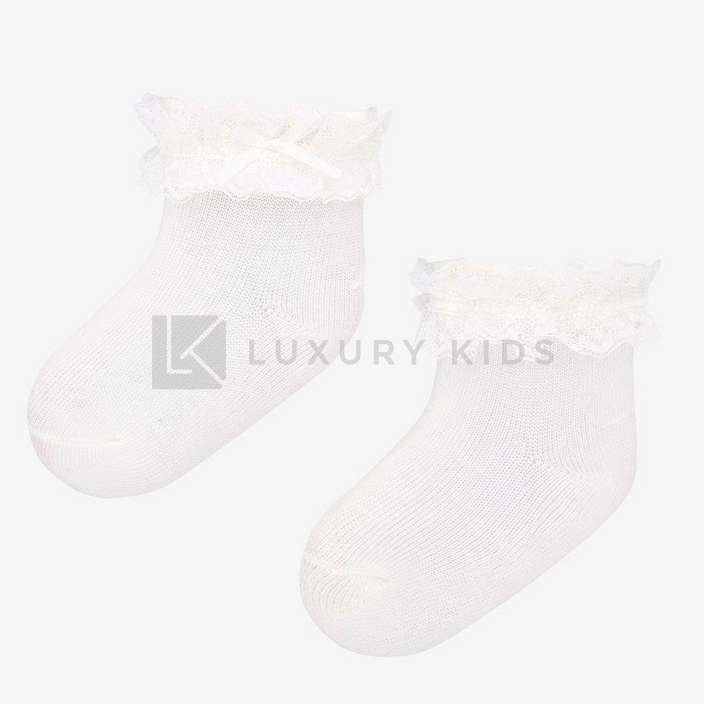 Calzino Elegante Bianco Con Pizzo In Cotone Elasticizzato Neonata Mayoral 9246 - MAYORAL - LuxuryKids
