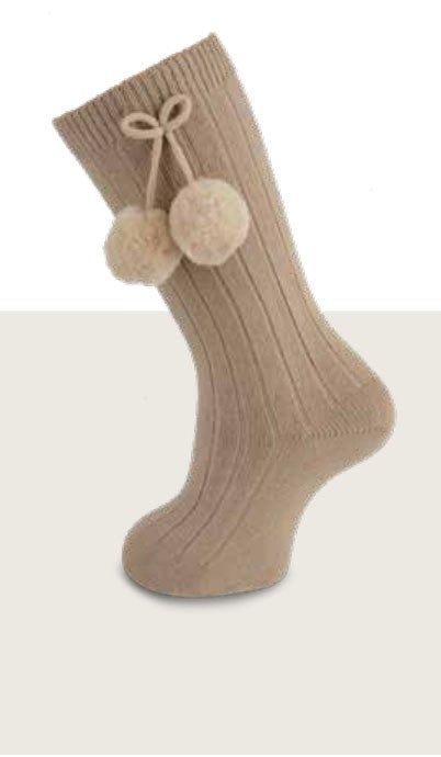 Calzino Lungo In Caldo Cotone Costine Con Pompon Neonati CARLOMAGNO 2341 - CARLOMAGNO - LuxuryKids