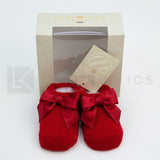 Calzino Scarpetta In 100% lana vergine Con Applicazione Di Fiocco In Gross Grain Neonata Story Loris 3325 - STORY LORIS - LuxuryKids