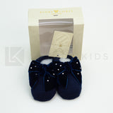 Calzino Scarpetta In 100% lana vergine Con Applicazione Di Fiocco In Velluto Con Swarovsky Neonata Story Loris 3713 - STORY LORIS - LuxuryKids