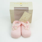 Calzino Scarpetta In 100% lana vergine Con Applicazione Di Fiore In Pannolencia Con Cristallo Neonata Story Loris 3279 - STORY LORIS - LuxuryKids