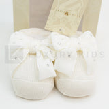 Calzino Scarpetta In 100% lana vergine Con Applicazione Di Fiocco In Velluto Con Swarovsky Neonata Story Loris 3713 - STORY LORIS - LuxuryKids