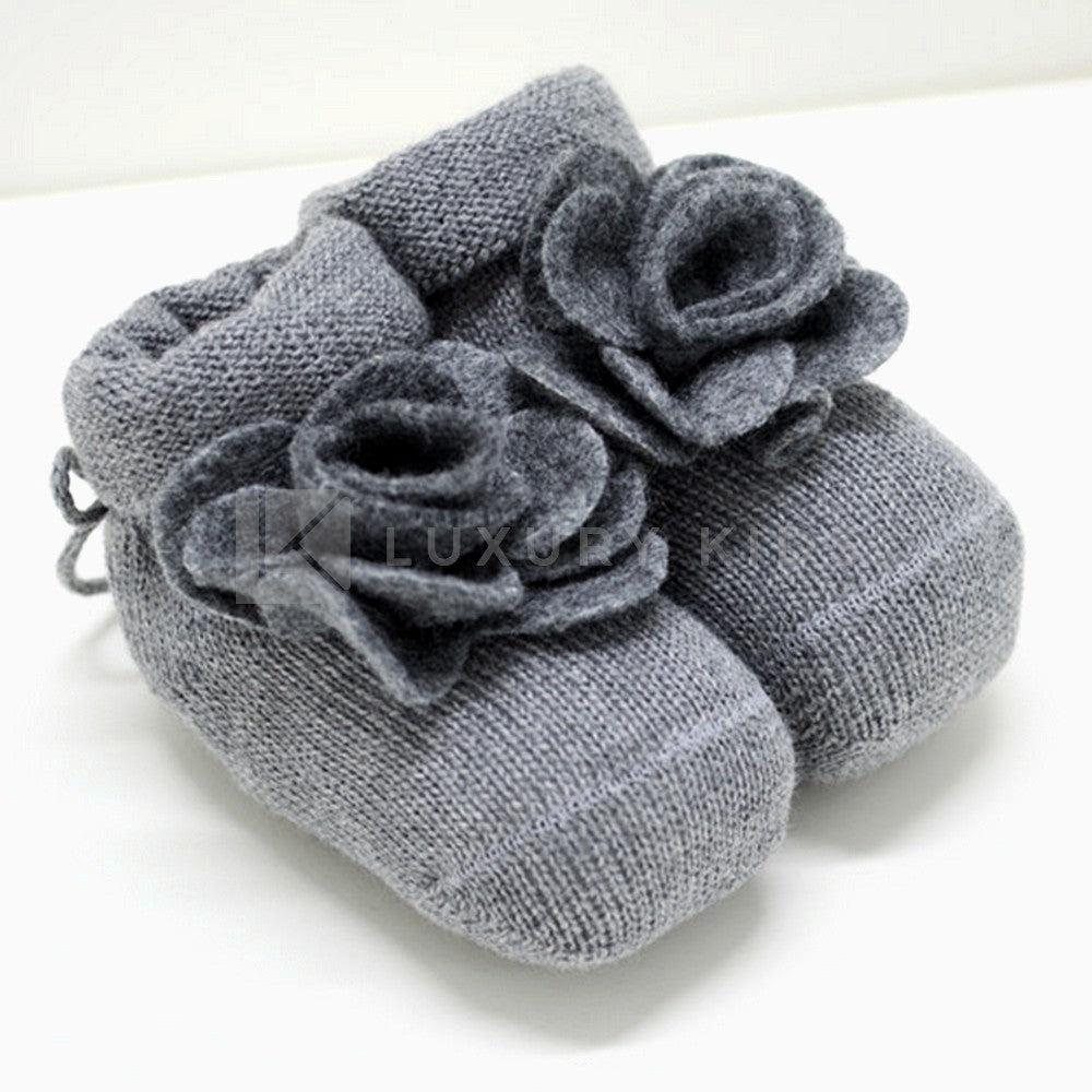 Calzino Scarpetta In Caldo Cotone Con Fiore In Pannolencia Neonata ROMBOLI AS50 - ROMBOLI - LuxuryKids