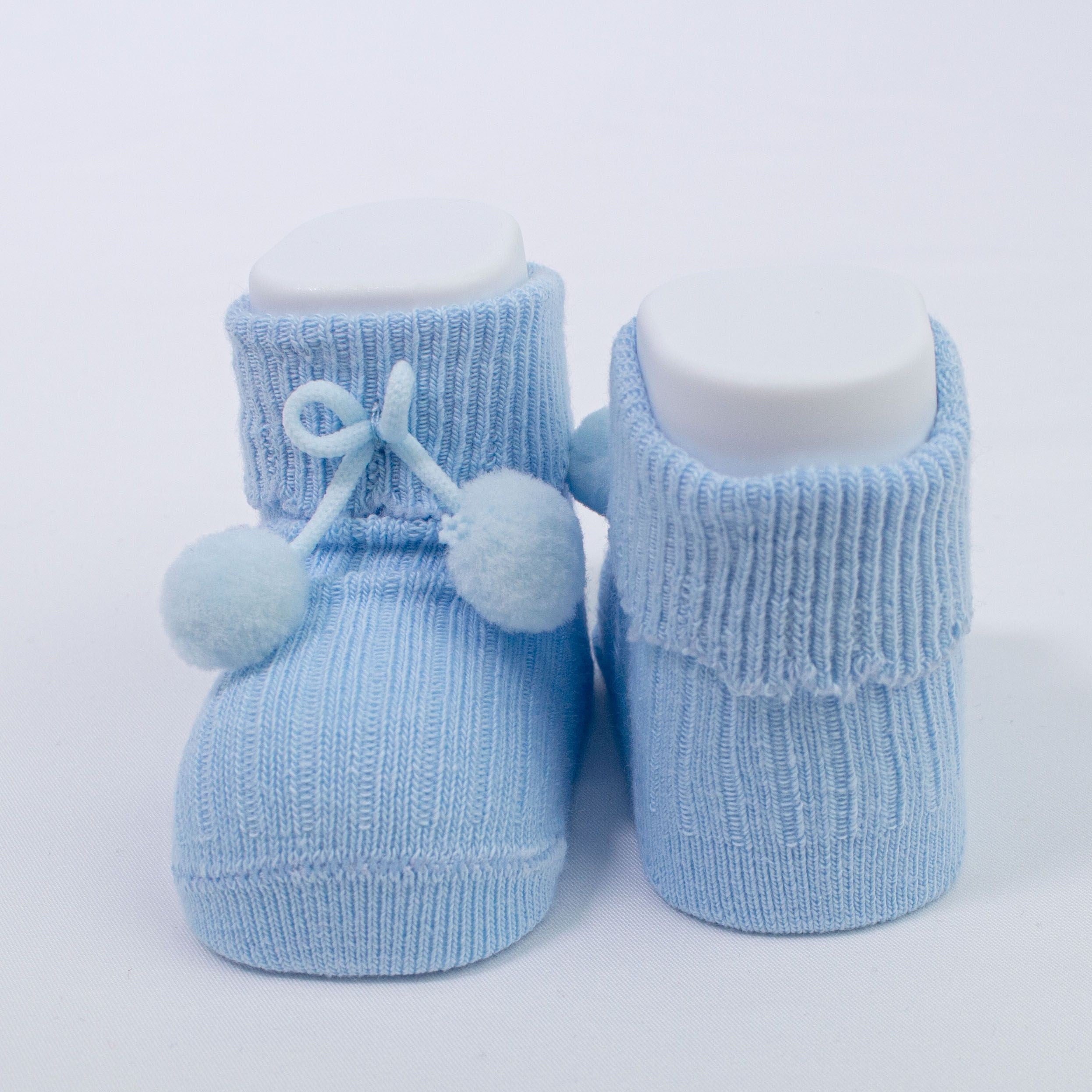 Calzino Scarpetta In Caldo Cotone Costine Con Pompon Neonati CARLOMAGNO 2839 - CARLOMAGNO - LuxuryKids