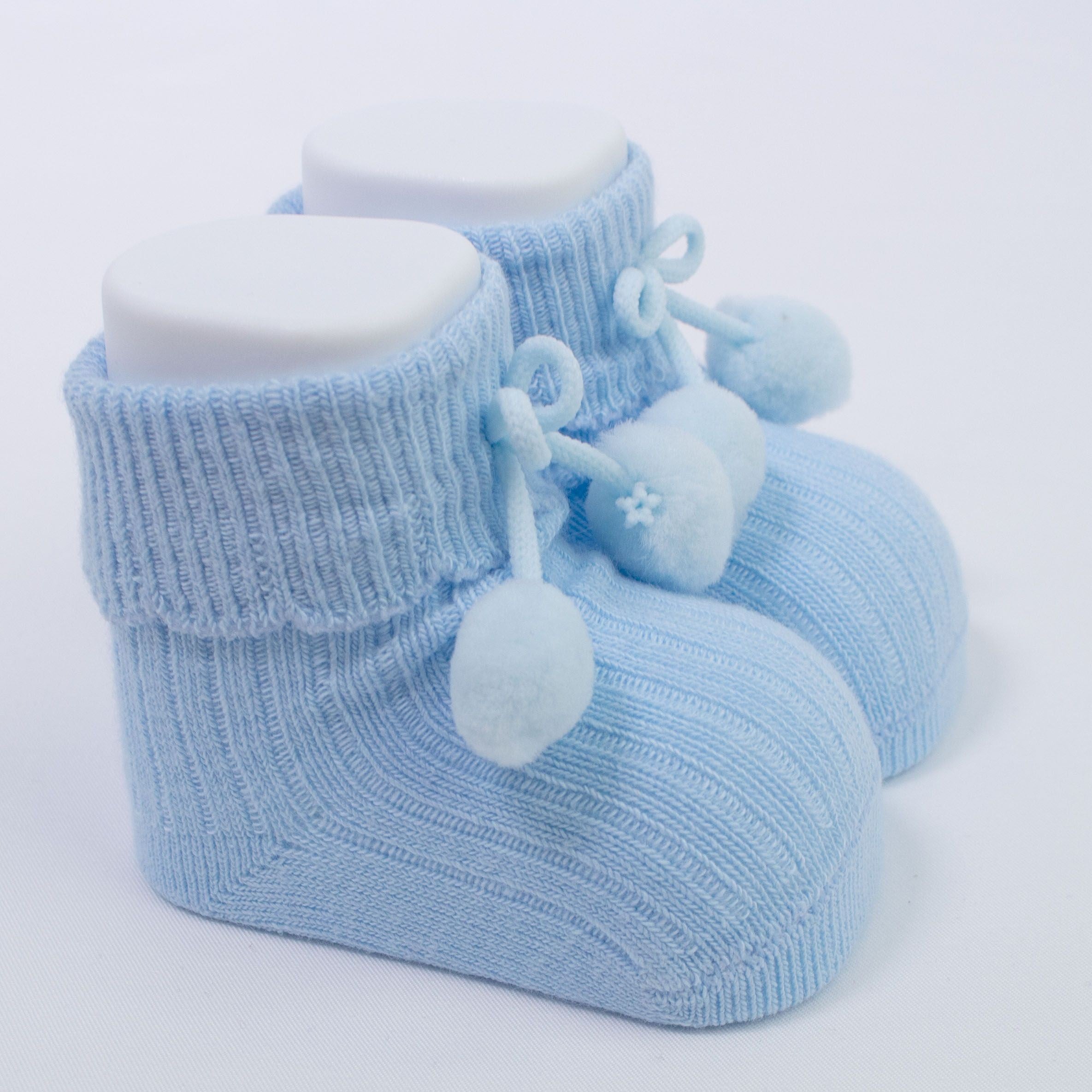 Calzino Scarpetta In Caldo Cotone Costine Con Pompon Neonati CARLOMAGNO 2839 - CARLOMAGNO - LuxuryKids