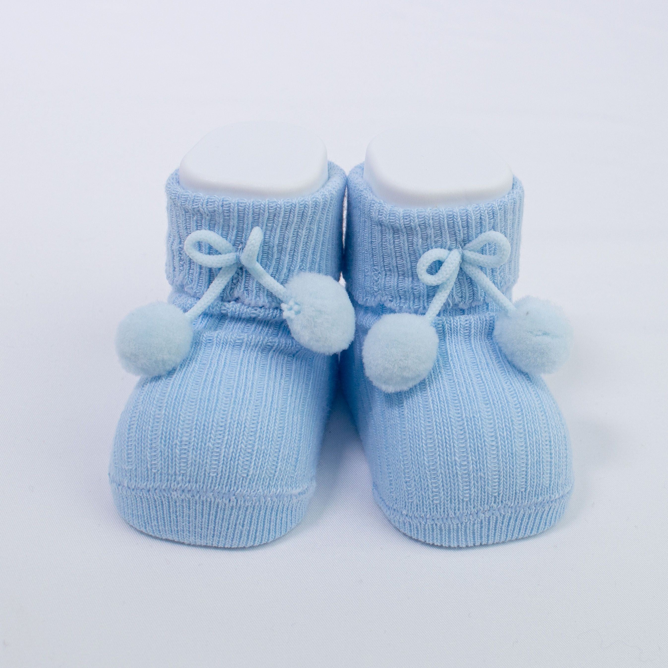 Calzino Scarpetta In Caldo Cotone Costine Con Pompon Neonati CARLOMAGNO 2839 - CARLOMAGNO - LuxuryKids