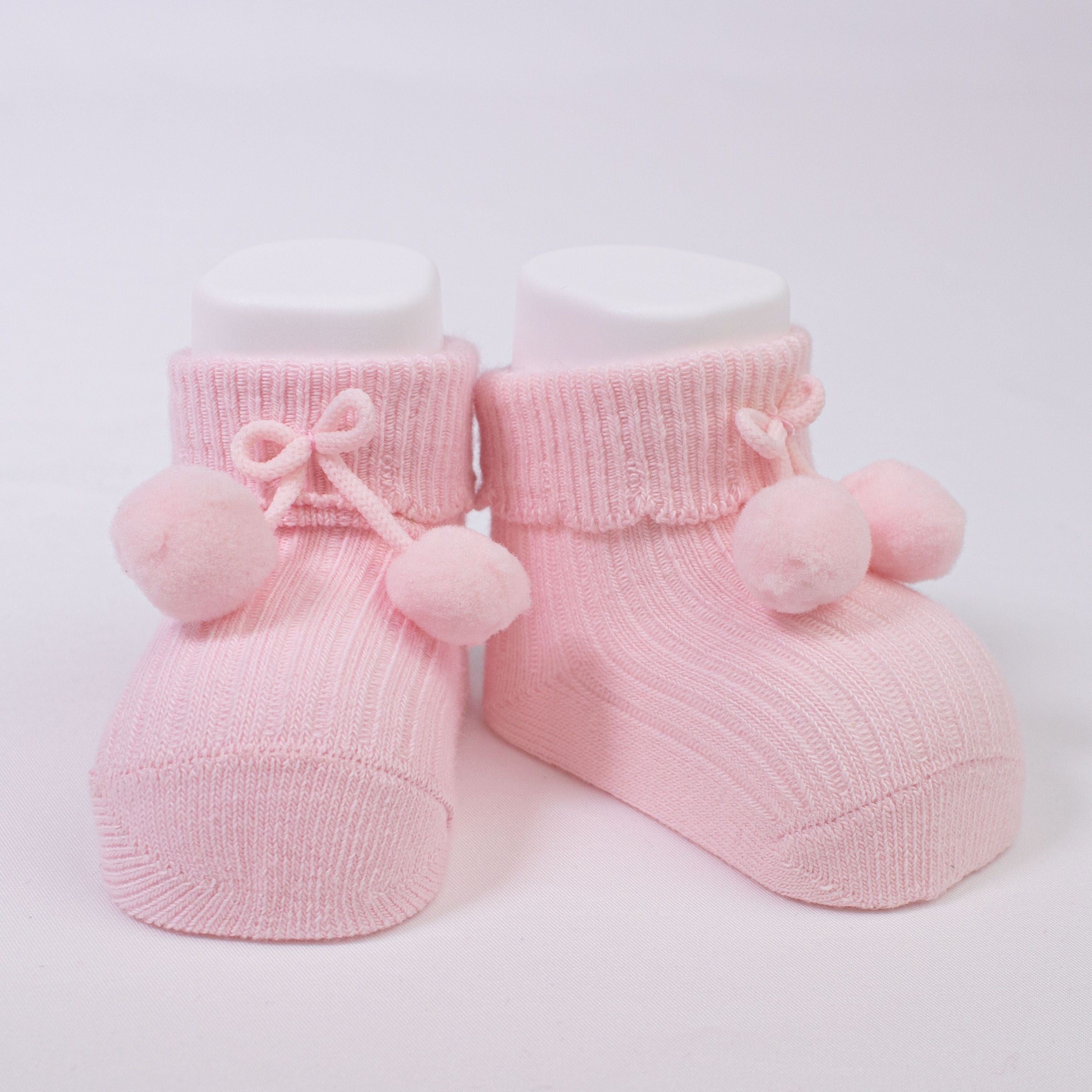 Calzino Scarpetta In Caldo Cotone Costine Con Pompon Neonati CARLOMAGNO 2839 - CARLOMAGNO - LuxuryKids