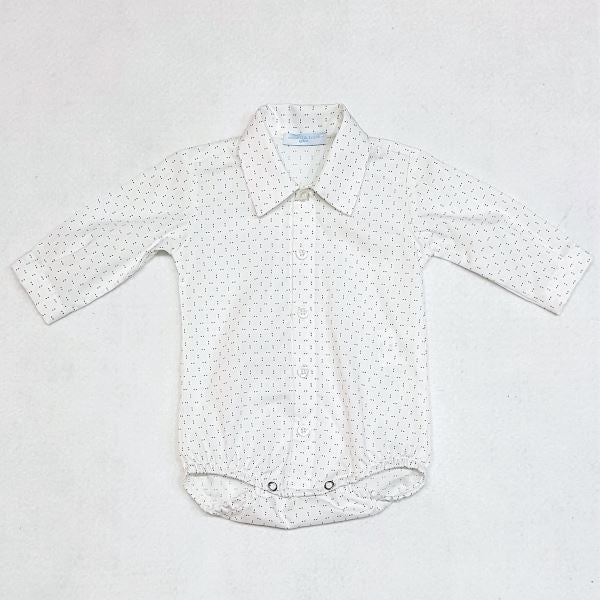 Camicia A Body In Cotone Bianca Con Fantasia Blu Neonato Manuell & Frank MF3103I - MANUELL&FRANK - LuxuryKids