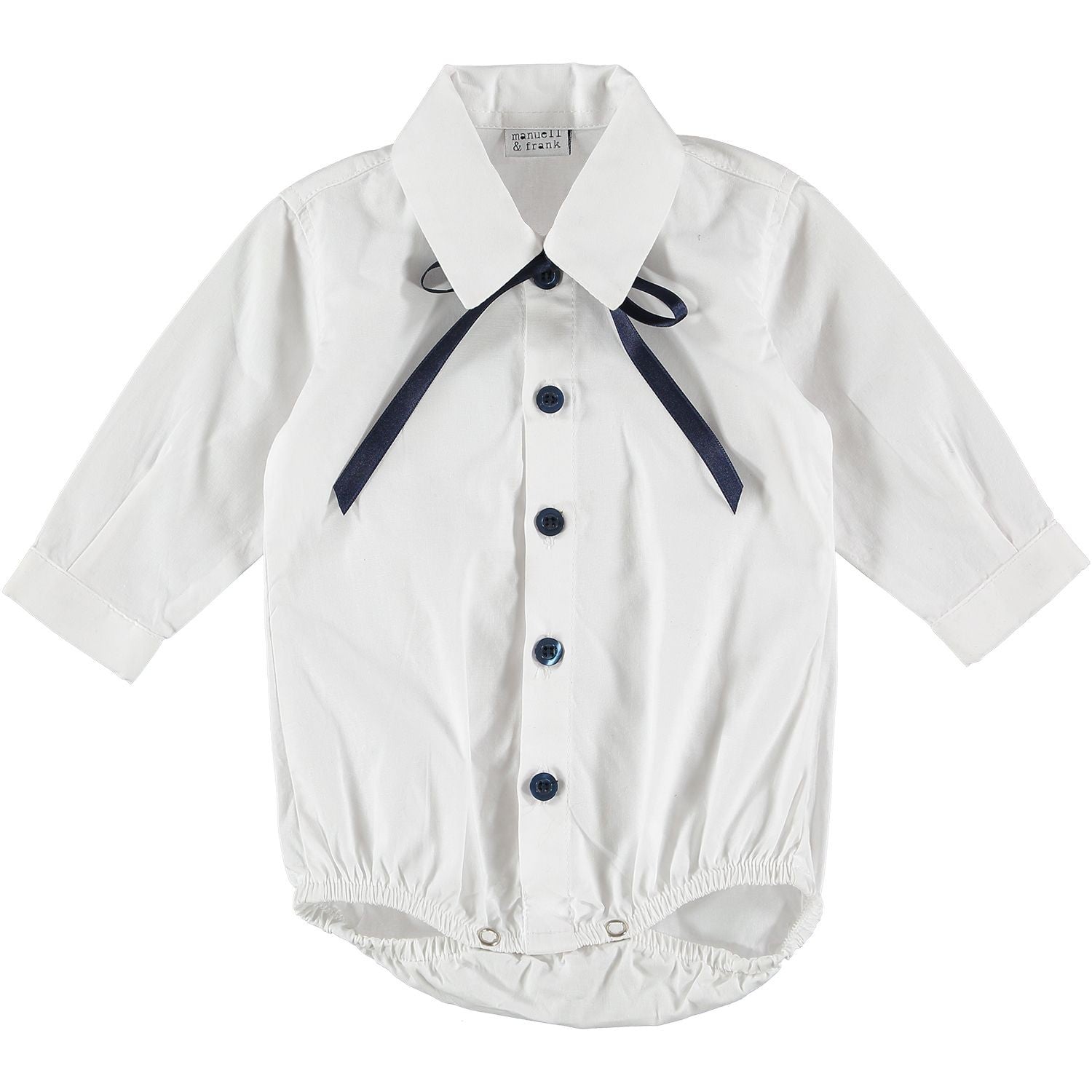 Camicia Body Bianca Con Fiocco E Bottoni Blu Manica Lunga In Cotone Neonato MANUELL&FRANK MF3175I - MANUELL&FRANK - LuxuryKids
