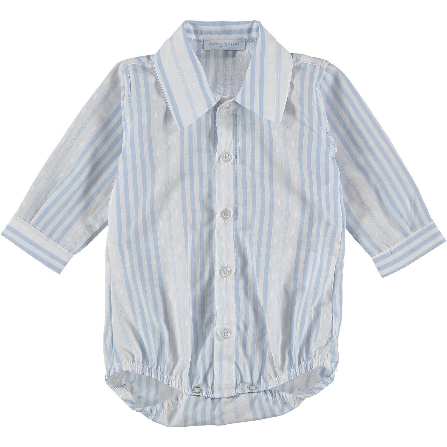 Camicia Body in Cotone Plumetis a Righe Celeste Neonato MANUELL & FRANK MF3170I - MANUELL&FRANK - LuxuryKids