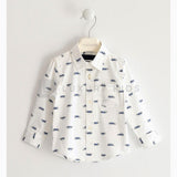 Camicia Classica In Cotone Con Microfantasia Macchinine Bianca Bambino Sarabanda J113 - SARABANDA - LuxuryKids