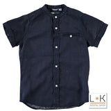 Camicia Coreana In Lino Blu Bambino Sarabanda U620 - SARABANDA - LuxuryKids