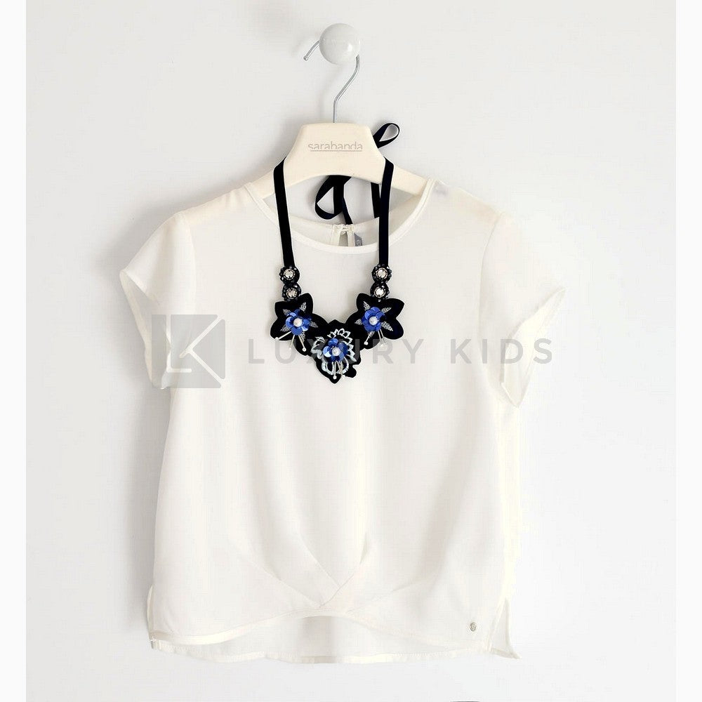 Camicia Elegante In Tessuto Crepe Con Collana Bianca Bambina Sarabanda J406 - SARABANDA - LuxuryKids