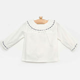 Camicia in Caldo Cotone Manica Lunga con Colletto Rouches Bianco-Blu Neonata A&J 209BL - A&J - LuxuryKids