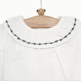 Camicia in Caldo Cotone Manica Lunga con Colletto Rouches Bianco-Blu Neonata A&J 209BL - A&J - LuxuryKids