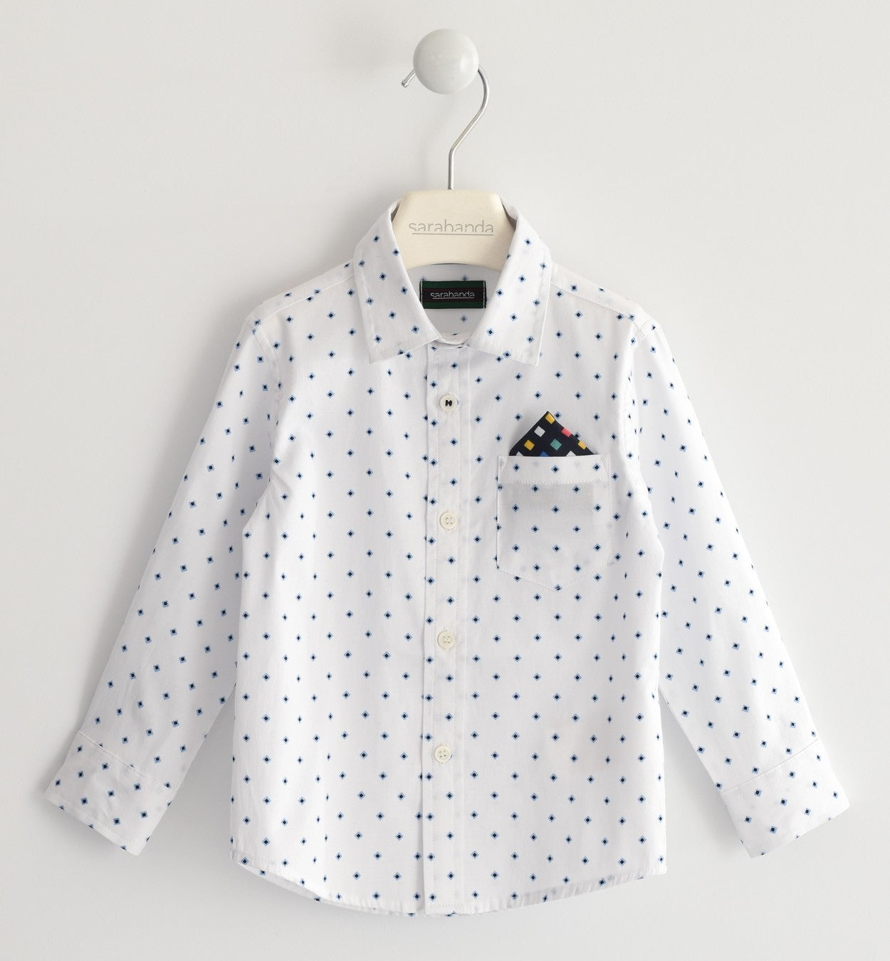 Camicia In Cotone Bianca Con Fantasia Geometrica E Pochette Neonato Sarabanda K111 - SARABANDA - LuxuryKids