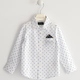 Camicia In Cotone Bianca Con Fantasia Geometrica E Pochette Neonato Sarabanda K111 - SARABANDA - LuxuryKids