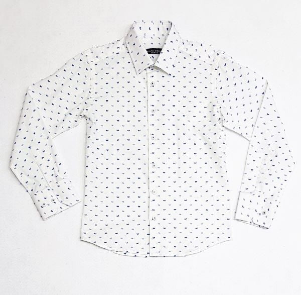 Camicia In Cotone Bianca Fantasia Plumetis Azzurra Neonato Manuell & Frank MF3104NR - MANUELL&FRANK - LuxuryKids